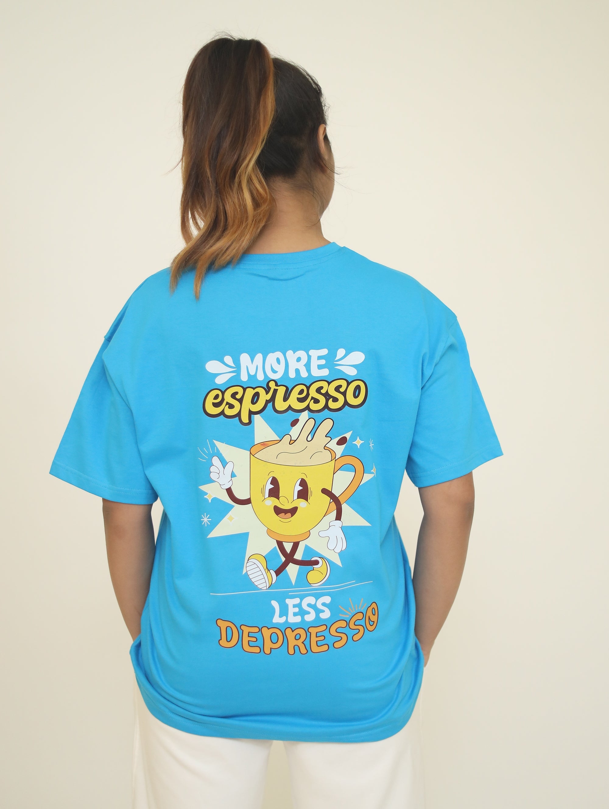 Women Drop Shoulder Blue Espresso T-shirt