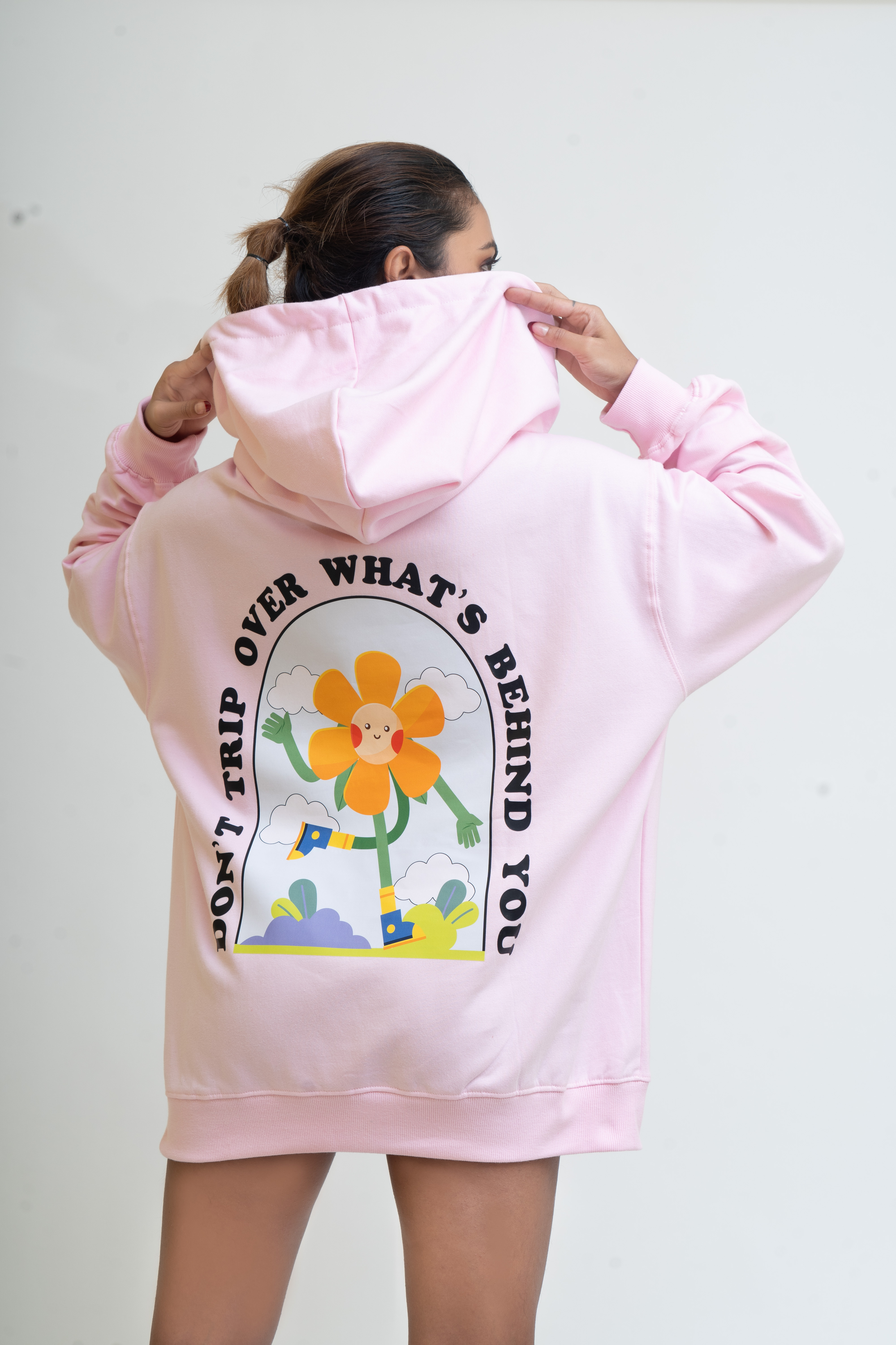 Women Oversized Baby Pink Dont Trip Hoodie