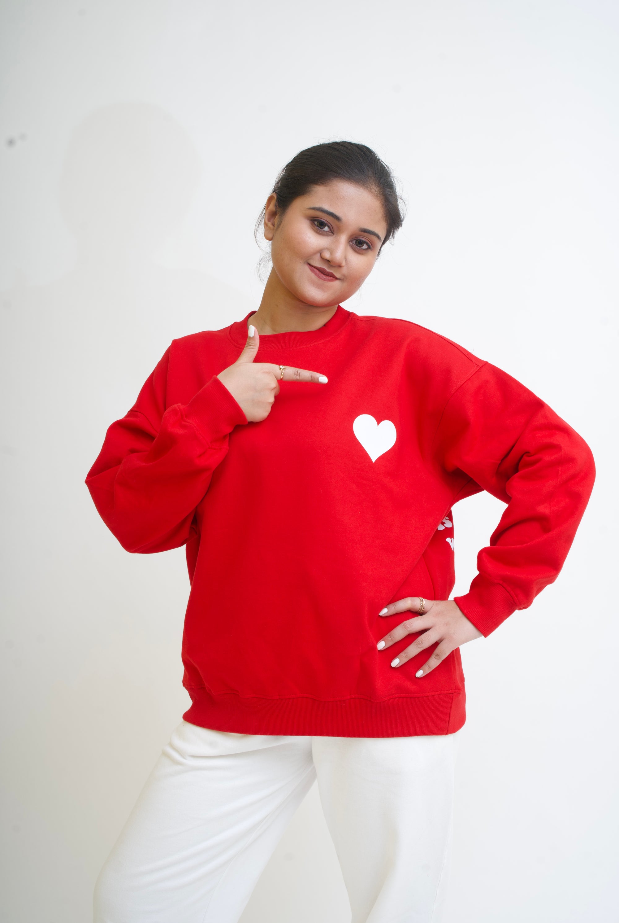 Women Oversized Red Heart Sweatshirt