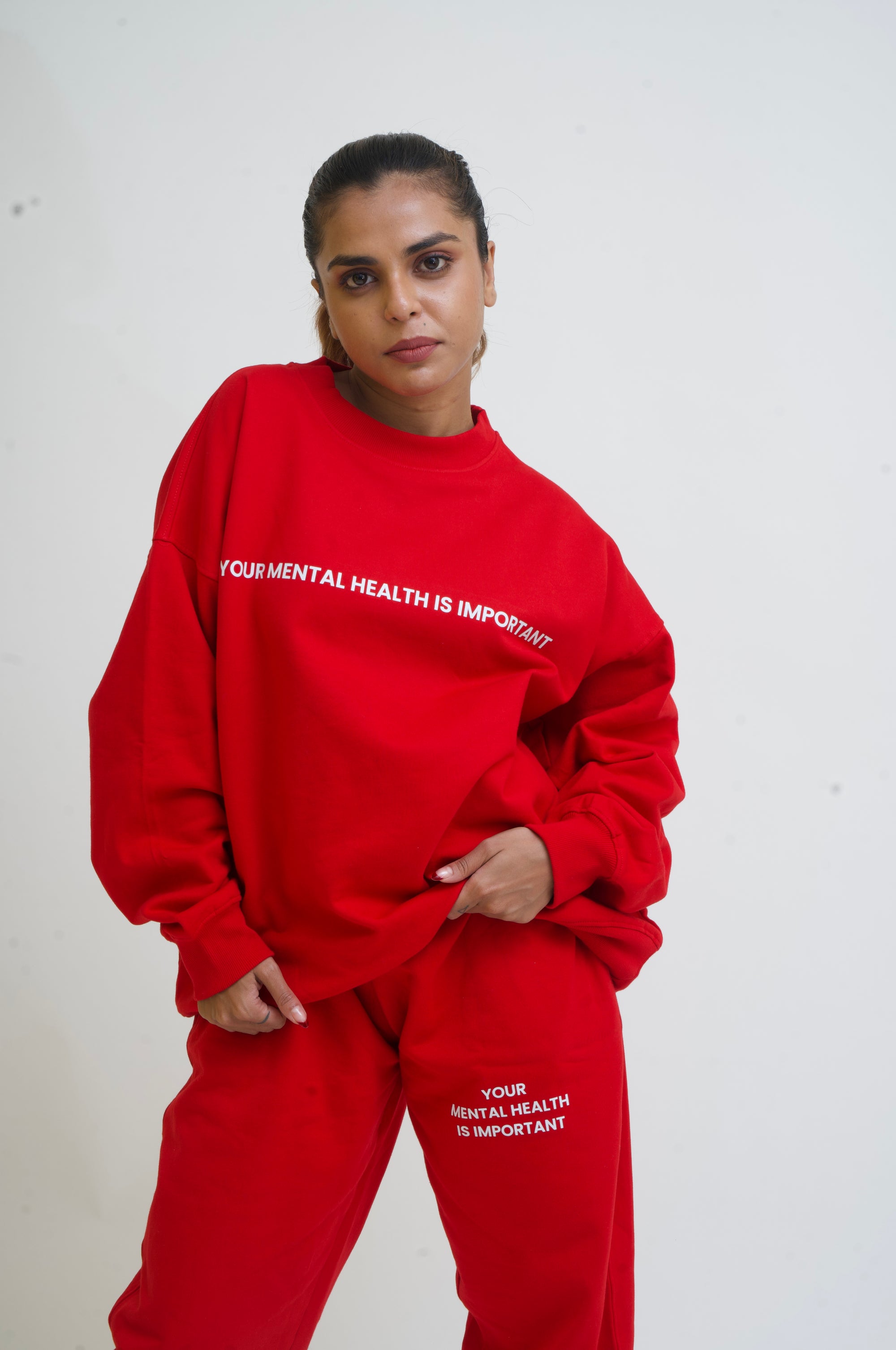 Women Oversized Red Mental Health Sweatshirt