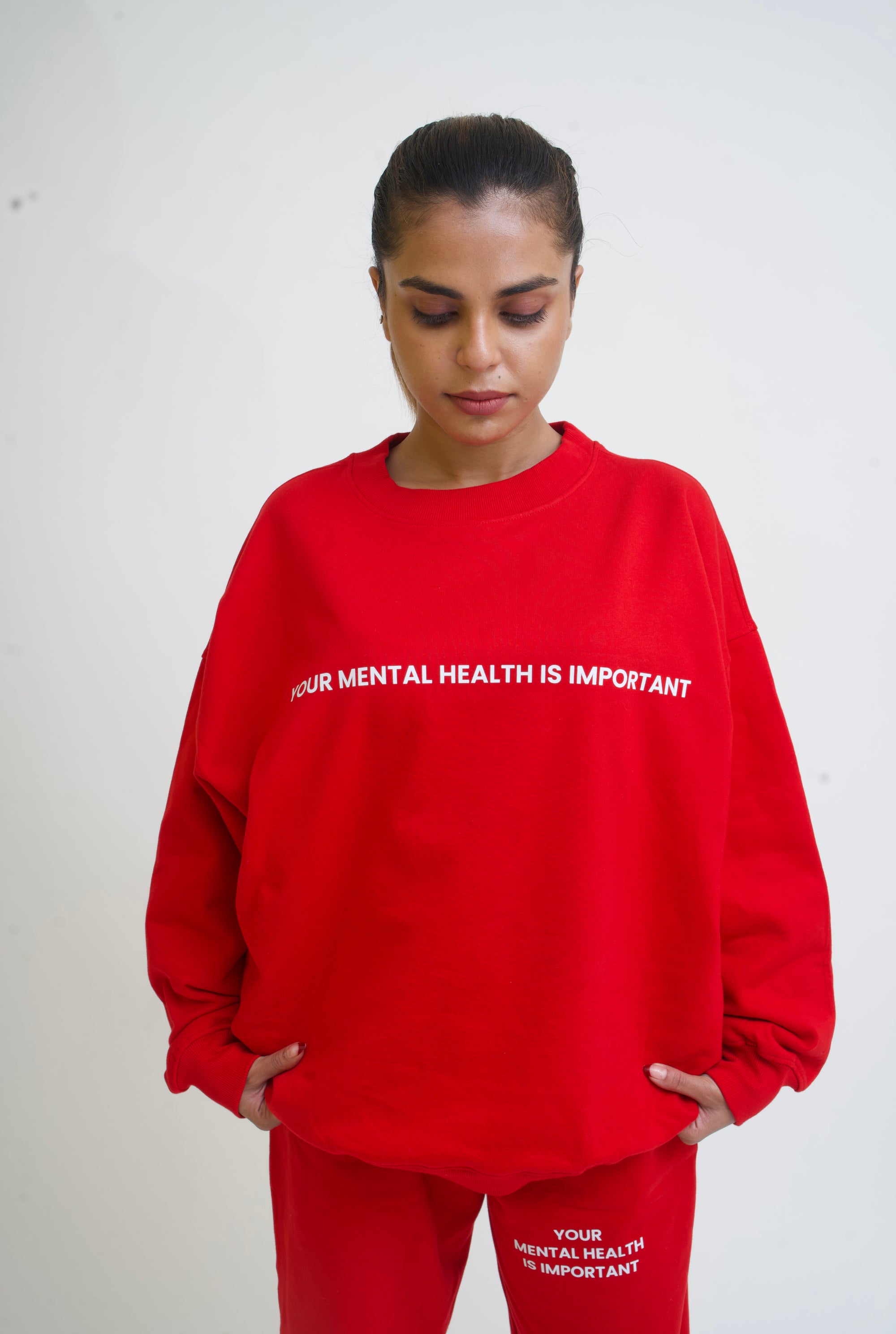 Women Oversized Red Mental Health Sweatshirt