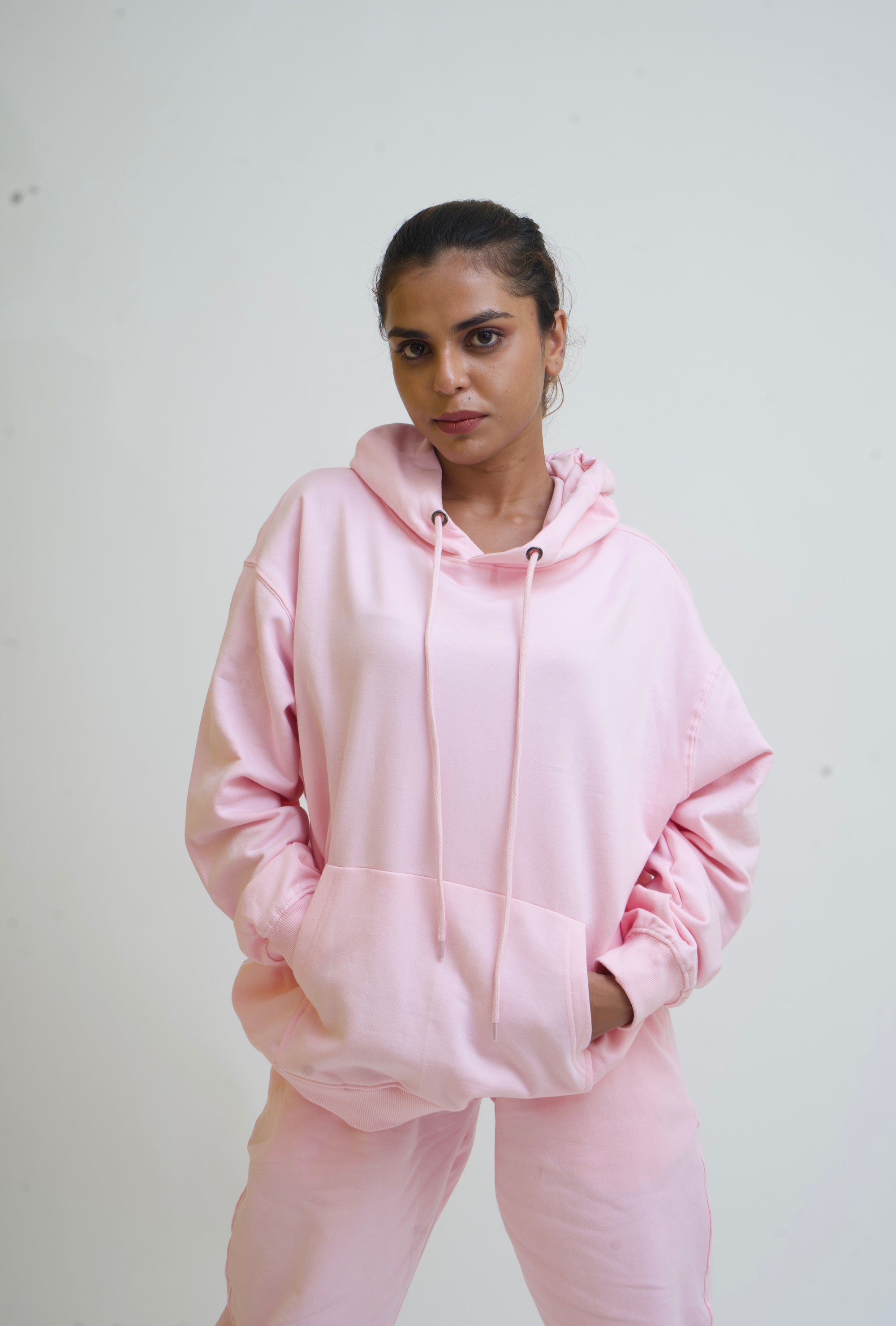 Women Oversized Baby Pink Happiness Hoodie