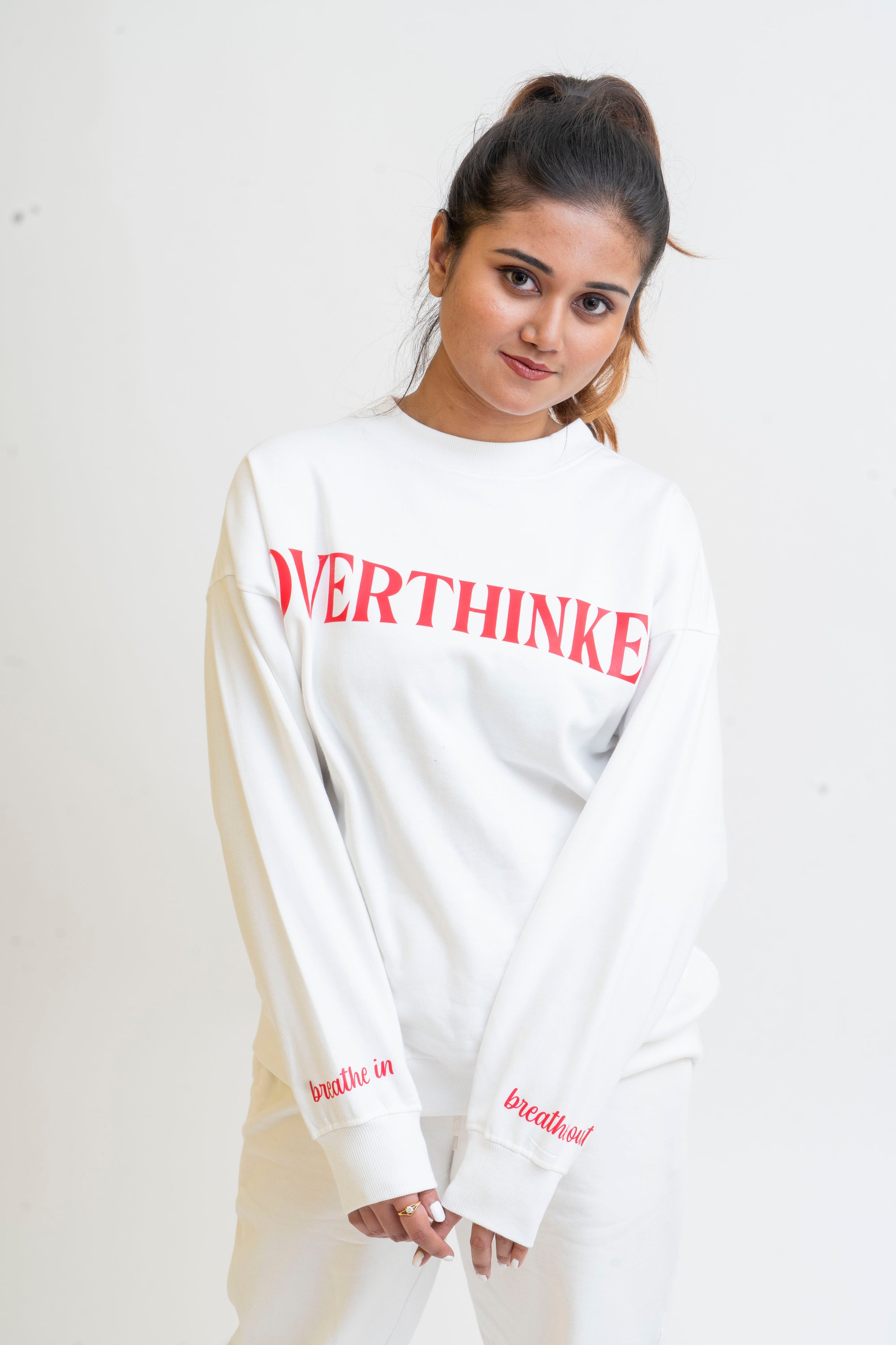 Women Oversized White Overthinker Sweatshirt