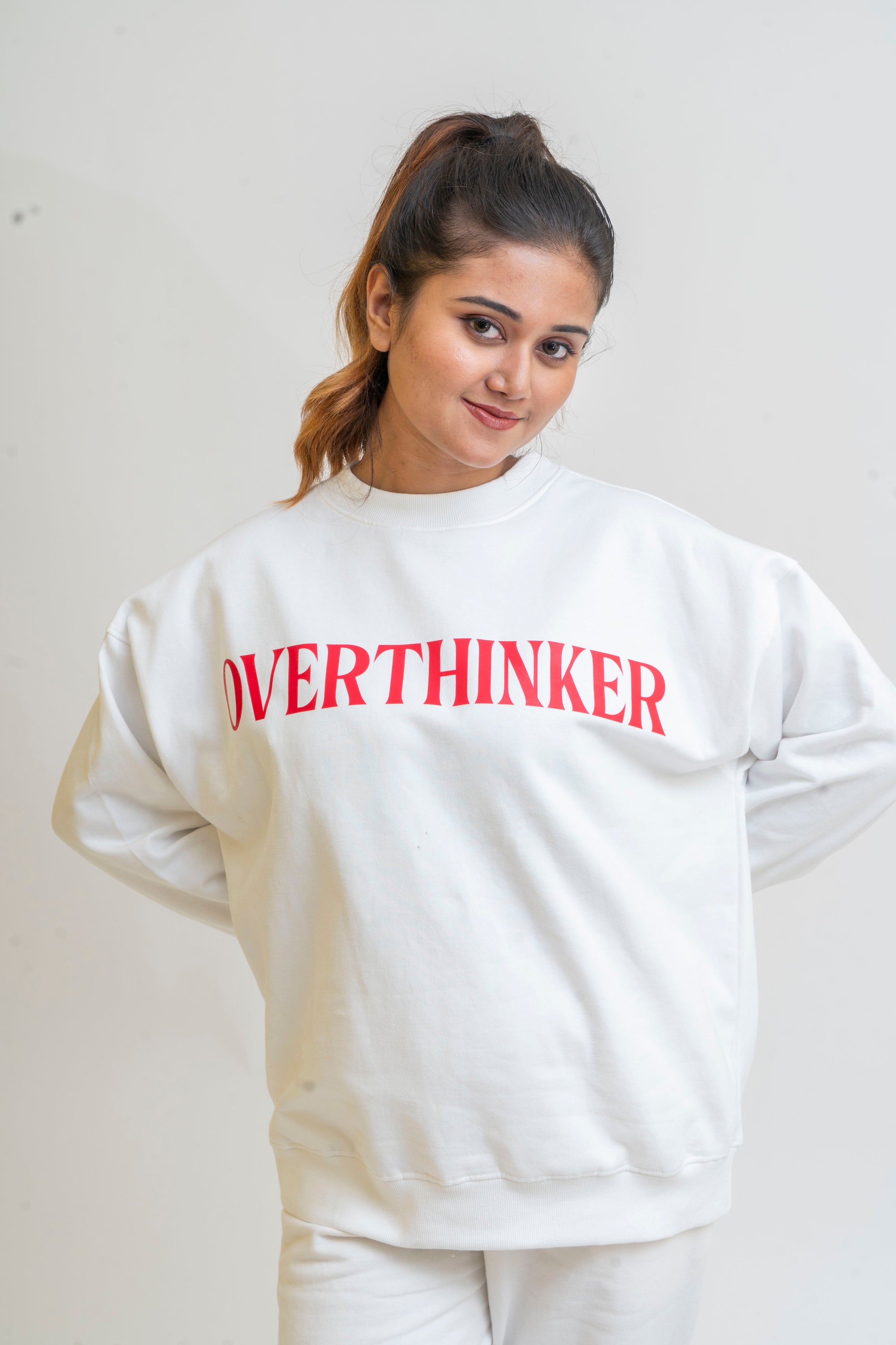 Women Oversized White Overthinker Sweatshirt