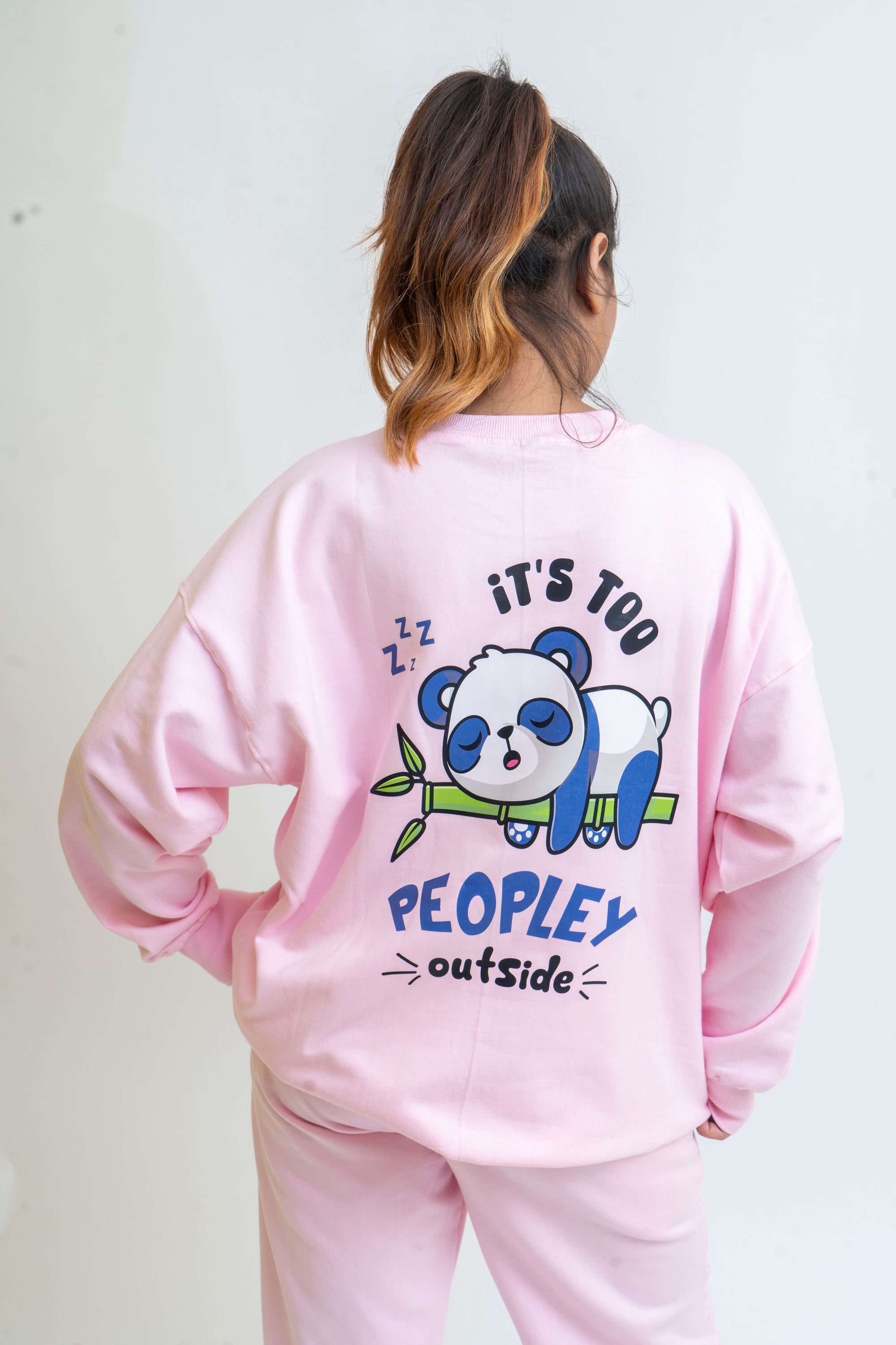 Women Oversized Baby Pink Peopley Sweatshirt