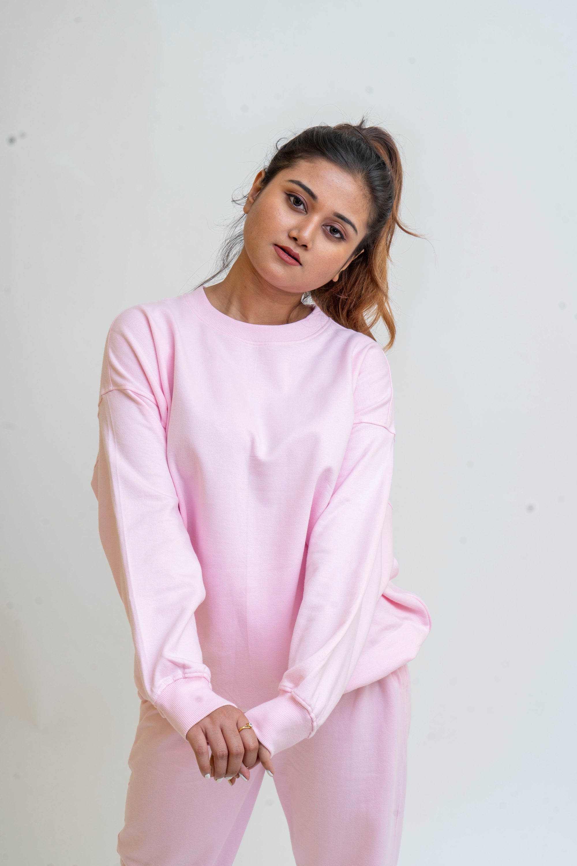 Women Oversized Baby Pink Peopley Sweatshirt